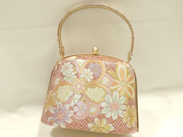 平和屋着物●和装小物　和装バッグ　ハンドバッグ　佐賀錦　花柄　金銀糸　逸品　AABH6616ay｜平和屋