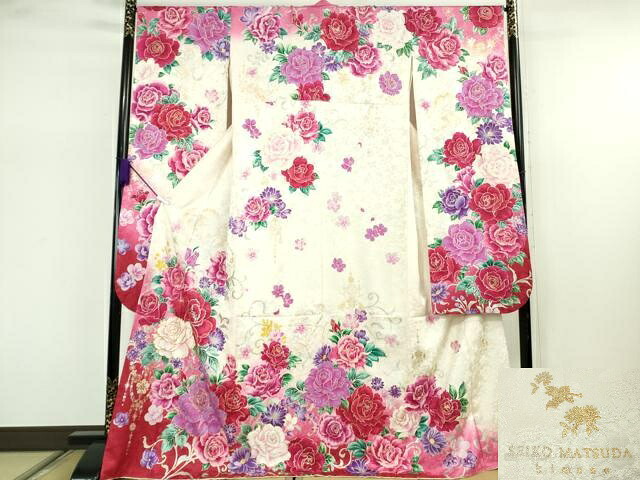 平和屋本店●極上　松田聖子　SEIKOMATSUDA　振袖　刺繍　薔薇　バラ　暈し染め　金銀彩　逸品　DZAB76621kh6｜平和屋