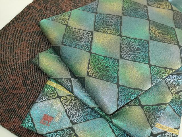 長閑やかさ屋中央局●飛び切り インターナショナル的言い慣わし芸術絵描き 十二代・藤林徳扇 苑寿 両面 全通柄袋帯 花菱 現ナマ糸 珠玉 DZAB5981kh6