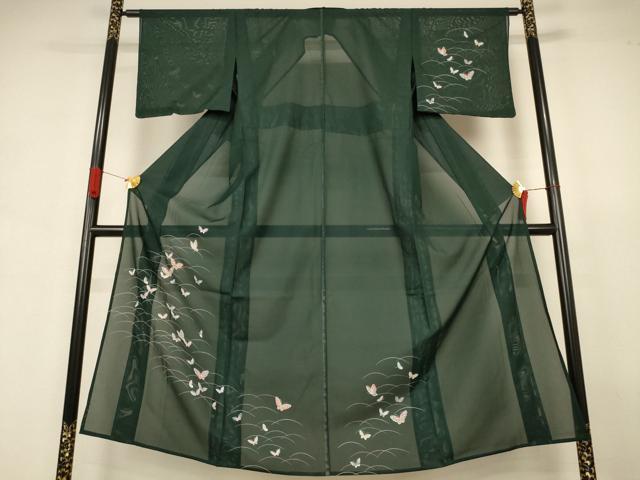 長閑やかさ屋お召しもの＊夏物 短い訪問着 絽 芝舞蝶文 洗えるお召しもの AABJ3414jd