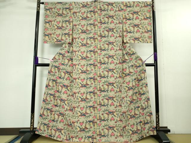 長閑やかさ屋中央局●御前上等 発祥地琉球紅型 小紋 松藤花文 麻色地 珠玉 未当て嵌める DZAB4194kh6