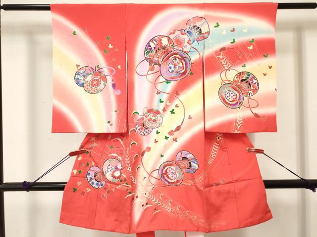 長閑やかさ屋御召しもの[]お宮参り お嬢さん 祝着 産着 初着 のしめ 鼓鳳凰花文 暈し染め 金彩 珠玉 DABE7133ma