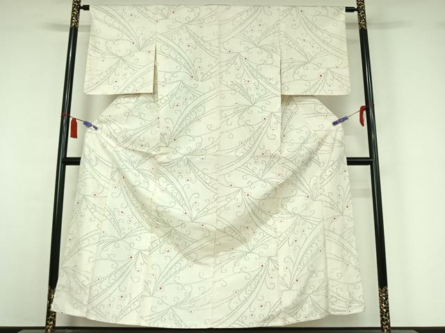 長閑やかさ屋御召しもの▽御前上等な紬 単衣 花唐草文 正絹 珠玉 AABI7653jh