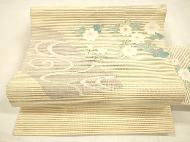 長閑やかさ屋御召しもの＊夏物 絽綴れ 八寸名古屋帯 水流花文 現ナマ糸 正絹 珠玉 DABB3248糎