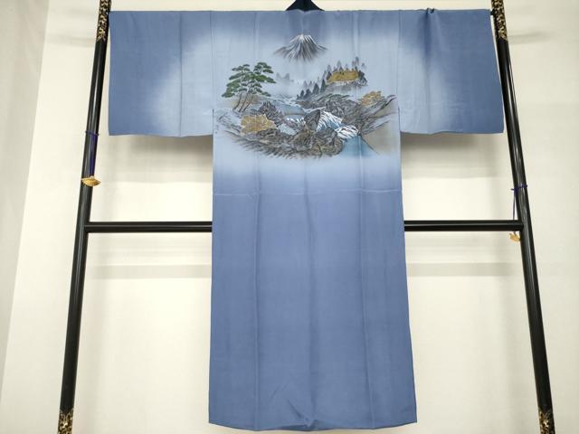 平和屋着物●男性 長襦袢 袷 手描き 風景文 金彩 正絹 逸品 AABH9966ck|平和屋