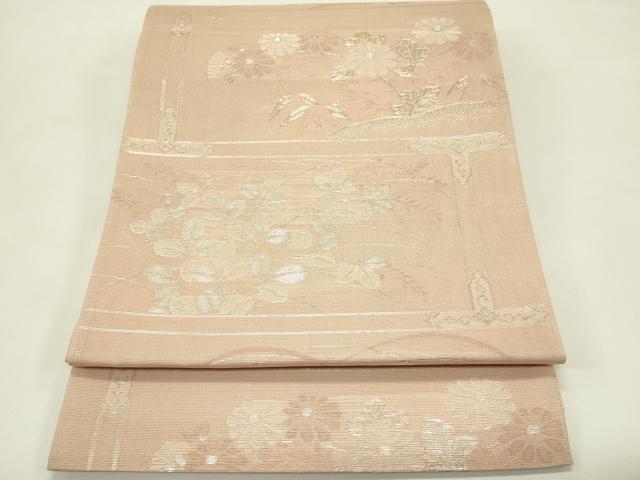 長閑やかさ屋お召しもの＊夏物 六通柄袋帯 秋草文 銀糸 正絹 珠玉 未当て嵌める CABH5909rv