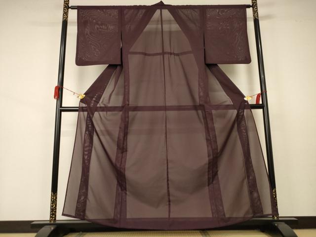 長閑やかさ屋御召しもの＊夏物 色無地 絽 黒セピア色 洗える御召しもの AABA9338jd