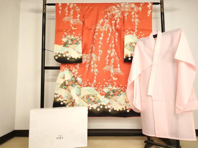 長閑やかさ屋中央局[]七五三 御姉さん ７歳 祝着 四つ身 長襦袢（単衣）仕掛ける 駒刺しゅう 扇子花蝶文 暈し染め 金彩 やまと誂製 珠玉 AABI2777ja