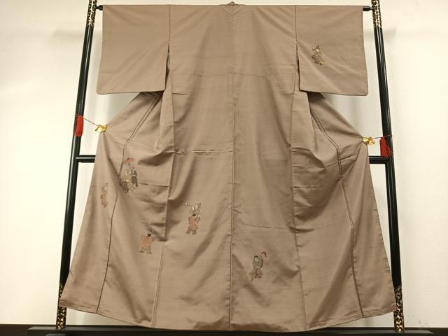 平和屋着物●京の名門・菱屋六右ェ門 紬 訪問着 人物文 金銀糸 正絹 逸品 AABH5166fy|平和屋