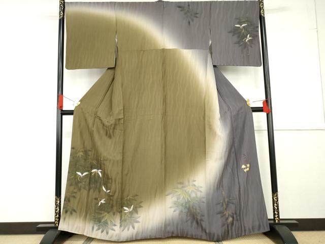 長閑やかさ屋お召しもの●短い訪問着 文筆家物 茂州 墨付き 笹竹文 暈し染め 金彩 正絹 珠玉 AABG3496cs