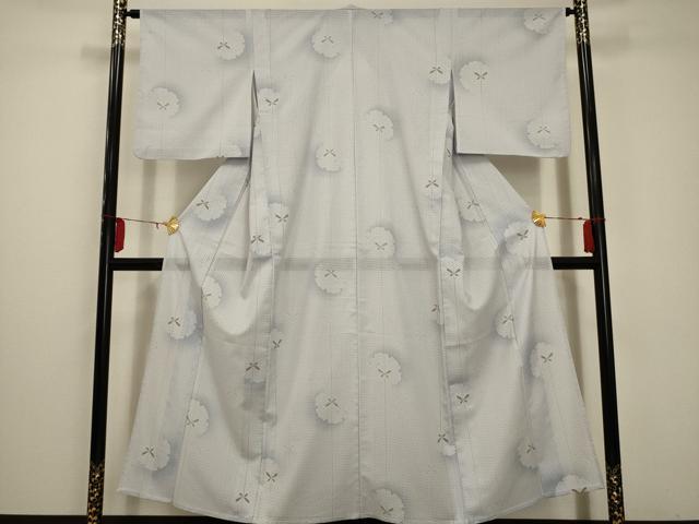 長閑やかさ屋御召しもの＊夏物 小紋 絽 雪輪舞蝶文 洗える御召しもの AABA5658sx