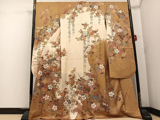 平和屋着物●豪華振袖　駒刺繍　草花文　暈し染め　金彩　正絹　逸品　AABF8153ph｜平和屋
