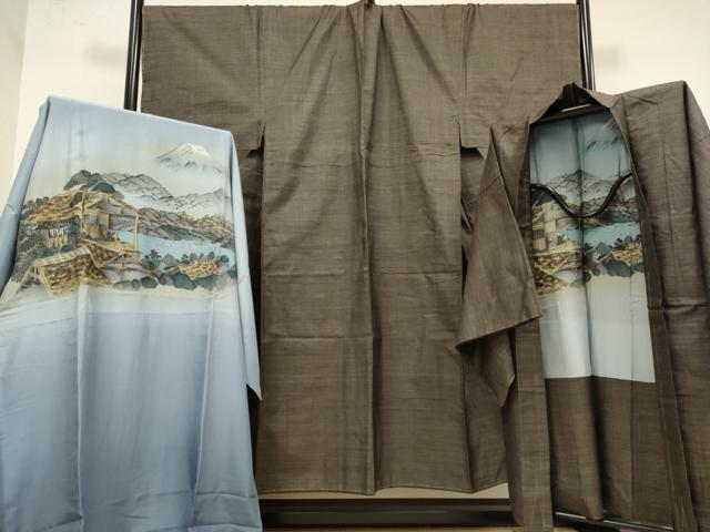 長閑やかさ屋御召しもの●御前上等 成人男性 発祥地大島紬 合奏団 キングサイズ 長襦袢・長羽織書き割り 100亀甲 総端っこ やまと誂製 珠玉 未当て嵌める DZAB4708kh6