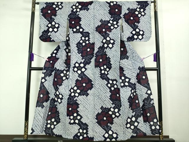 平和屋着物∴極上 夏物 浴衣 有松鳴海絞り 草花文 綿 ロング丈 逸品 DZAB1064kh5|平和屋