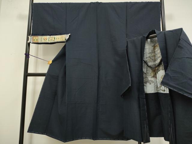 長閑やかさ屋御召しもの●御前上等 成人男性 結城紬 合奏団 色無地 濃縮された藍鉄御納戸 証紙付き添い人 珠玉 未当て嵌める DZAB4714kh6