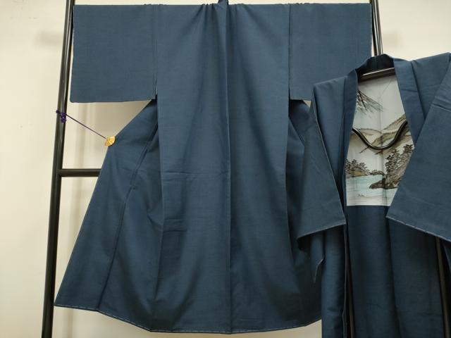 長閑やかさ屋御召しもの●御前上等 成人男性 紬 合奏団 キングサイズ 長羽織 濃縮された青藍色 珠玉 未当て嵌める DZAB4715kh6