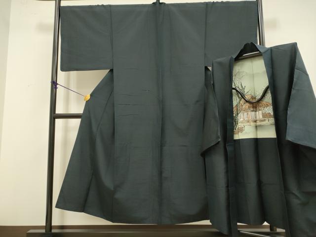 長閑やかさ屋御召しもの●御前上等 成人男性 紬 合奏団 長羽織 色無地 濃縮された藍鉄御納戸 珠玉 DZAB4717kh6