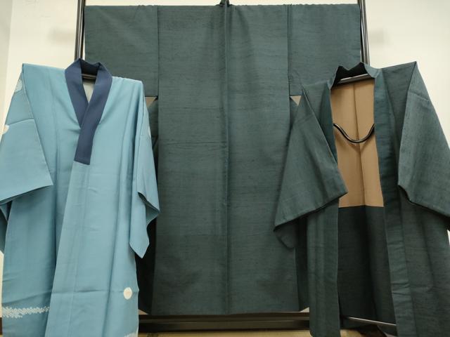 長閑やかさ屋お召しもの●御前上等 成人男性 紬 合奏団 キングサイズ 長襦袢(袷)・長羽織仕掛ける 濃縮された鉄灰色色 珠玉 DZAB4718kh6