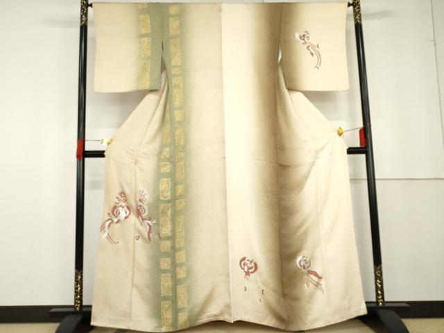 長閑やかさ屋お召しもの●短い訪問着 鳳凰更紗花文 暈し染め 金彩 正絹 珠玉 AABG3504cs