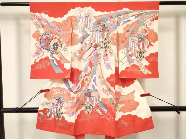 長閑やかさ屋御召しもの[]お宮参り お嬢さん 祝着 産着 初着 のしめ 熨斗御所車花文 暈し染め 現ナマ彩 珠玉 DABE7141ma