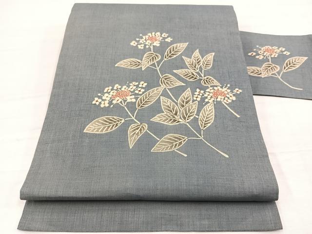 平和屋着物＊夏物　九寸名古屋帯　紫陽花　麻　逸品　BAAX7927hv｜平和屋