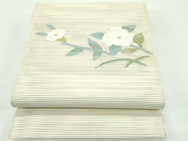 長閑やかさ屋お召しもの＊夏物 八寸名古屋帯 絽綴れ 顕花植物文 現ナマ糸 正絹 珠玉 CABF4707rv