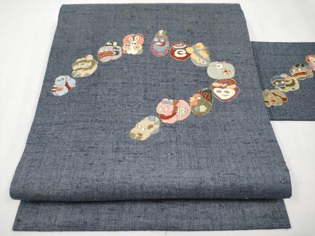 平和屋本店*極上 夏物 九寸名古屋帯 作家物 総刺繍 十二支 金糸 麻 逸品 未使用 CYAA2551s5|平和屋