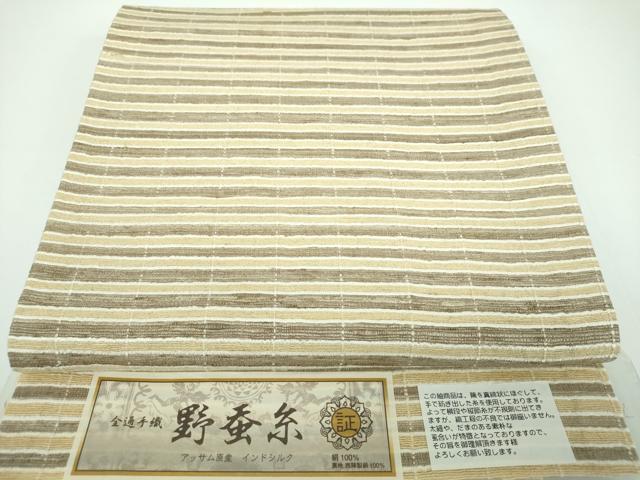 長閑やかさ屋御召しもの●西陣 バーラット・アッサム 野蚕糸 手織 ムガシルク 全通柄袋帯 横段文 証紙付き添い人 正絹 珠玉 未当て嵌める DABB4174ps