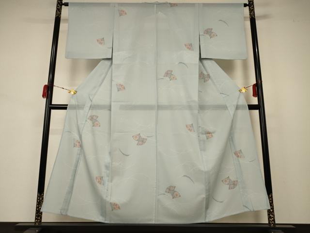 長閑やかさ屋御召しもの＊夏物 小紋 絽 扇面芝文 洗える御召しもの AABB2569jd
