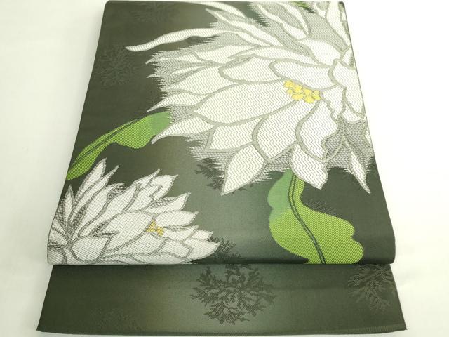 長閑やかさ屋中央局●御前上等 桝屋高尾 膜鳴楽器柄 本袋帯 顕花植物文 仙斎赤銅色地 珠玉 DZAB6298kh6