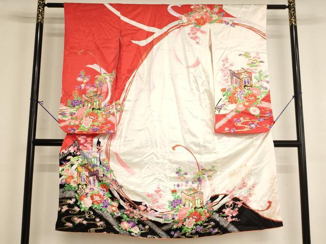 平和屋着物[]七五三　女の子　７歳　祝着　四つ身　御所車花文　AABI2819ja｜平和屋