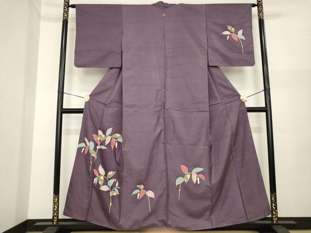 平和屋着物●訪問着 白山紬 友禅 草花文 正絹 逸品 AABI8174ck|平和屋