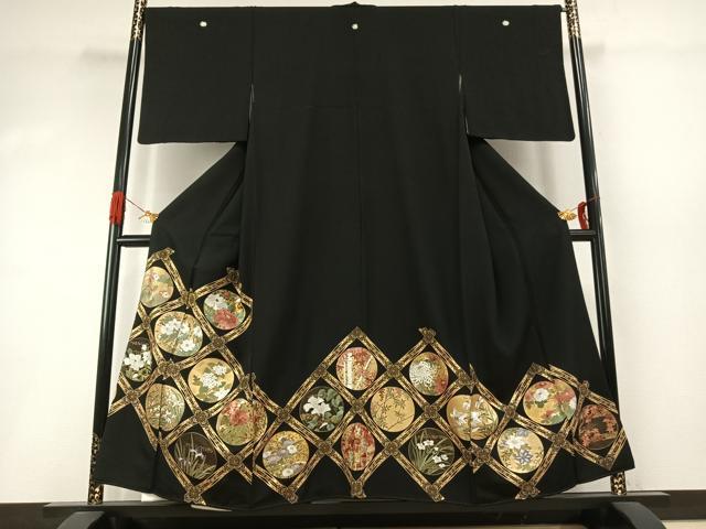 長閑やかさ屋御召しもの●晴れ晴れしい黒留袖 刺しゅう 花丸文 金糸 金彩 正絹 珠玉 AABI1923fy