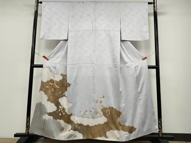 長閑やかさ屋お召しもの●晴れ晴れしい色留袖 絞り 刺しゅう 雲取り顕花植物文 金彩 正絹 珠玉 CABC2372ut