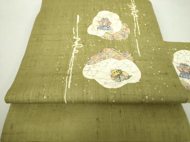 平和屋着物*夏物 手彫木版染 佐伯武晴 九寸名古屋帯 紬地 玩具文様 正絹 逸品 未使用 DAAV6225ps|平和屋