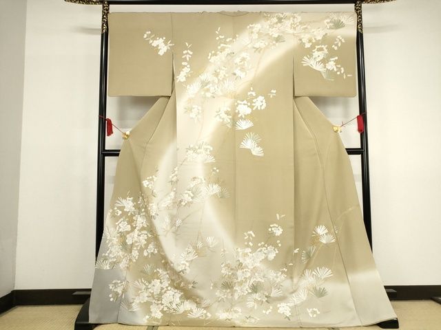 長閑やかさ屋中央局■御前上等 総刺しゅう 短い訪問着 枝松梅文 暈し染め 金糸 正絹 珠玉 KAAA1766kk5