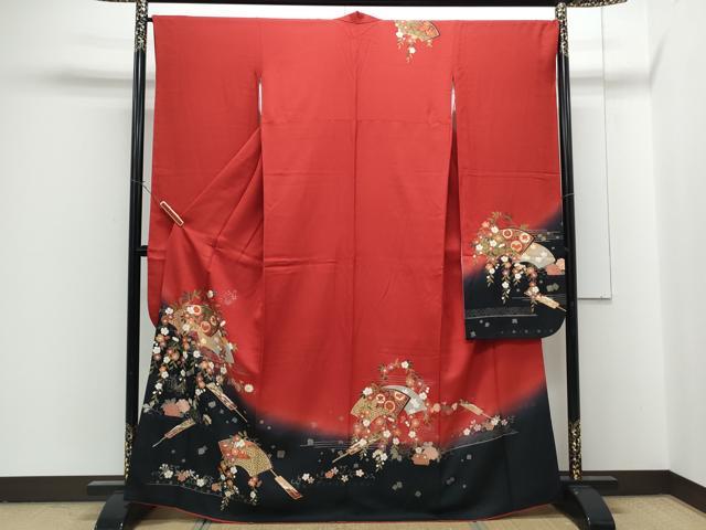 平和屋着物●豪華振袖　扇面花蝶文　暈し染め　金彩　正絹　逸品　CABG8424th｜平和屋
