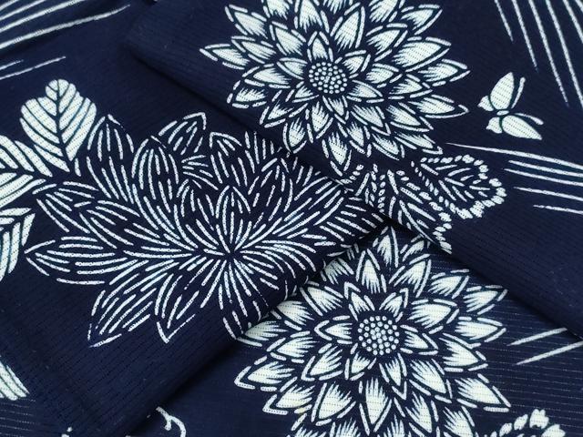 長閑やかさ屋御召しもの∴夏物 浴衣 綿絽 立波舞蝶菊文 綿 珠玉 CABH1253ng