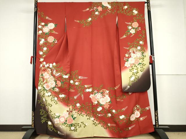 平和屋着物●豪華振袖　駒刺繍　花筏舞蝶文　暈し染め　金彩　正絹　逸品　AABJ8646cs｜平和屋