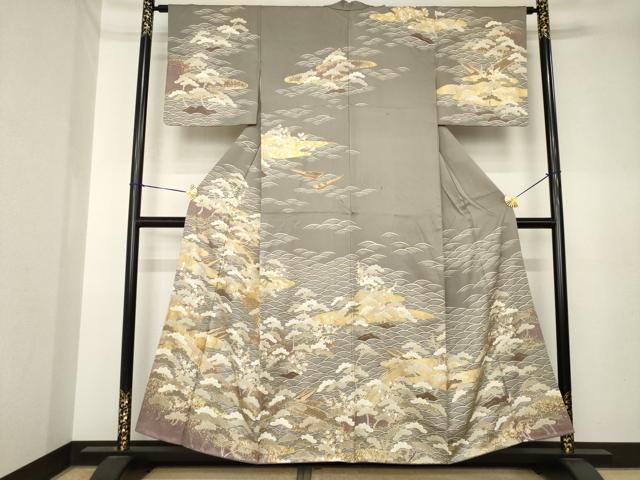 平和屋着物●訪問着　駒刺繍　渡り橋松文　正絹　逸品　AABK3925ck｜平和屋