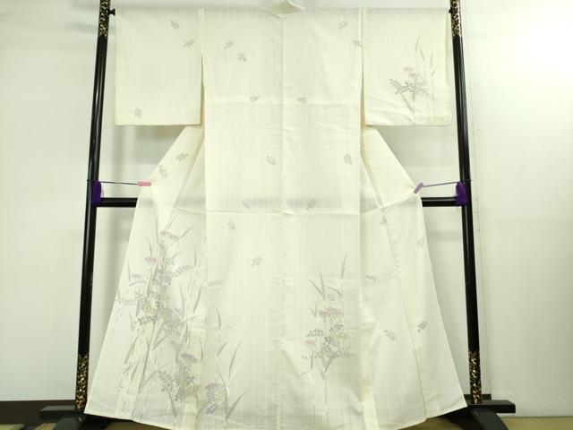 長閑やかさ屋御召しもの■飛び切り 夏物 短い訪問着 紗紬 墨付き 秋草 木賊 アイヴォリー色地 珠玉 DZAB1563kh5