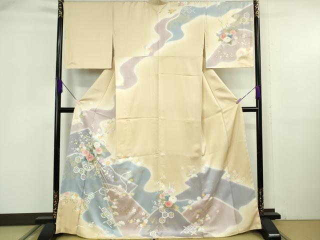 長閑やかさ屋中央局●より良い 短い訪問着 吉祥割れ易い文 丁字色地 暈し染め 反端付き添い人 珠玉 未当てはめる DZAB6131kh6