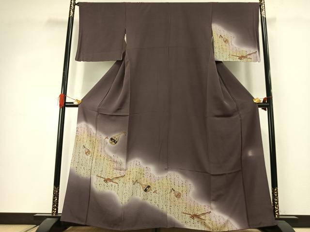 長閑やかさ屋御召しもの●短い訪問着 絵書き物 インストゥルメント文様 暈し染め 現ナマ彩 やまと誂製 正絹 珠玉 AABJ4064fy