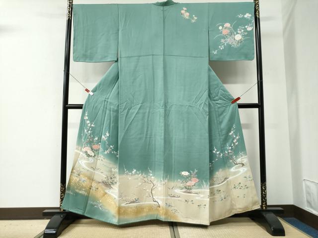 平和屋着物●訪問着　友禅　流水草花文　暈し染め　金彩　正絹　逸品　未使用　CABE2815yc｜平和屋
