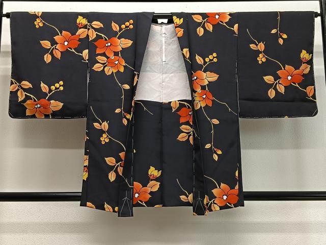平和屋着物&infin;羽織　枝花文　黒地　正絹　逸品　未使用　CABD4632ua｜平和屋