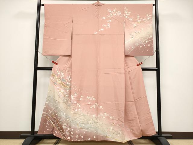 長閑やかさ屋御召しもの●短い訪問着 宝尽くし花鳥舟文 暈し染め 金彩 正絹 珠玉 CABG3348tx