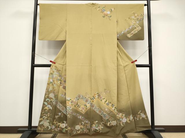 長閑やかさ屋御召しもの●短い訪問着 花唐草文 暈し染め 金彩 正絹 珠玉 CABG3353tx
