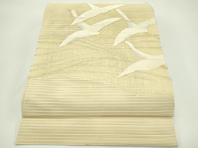 長閑やかさ屋お召しもの＊夏物 八寸名古屋帯 綴れ 飛鶴文様 金糸 正絹 珠玉 CABG7485rv