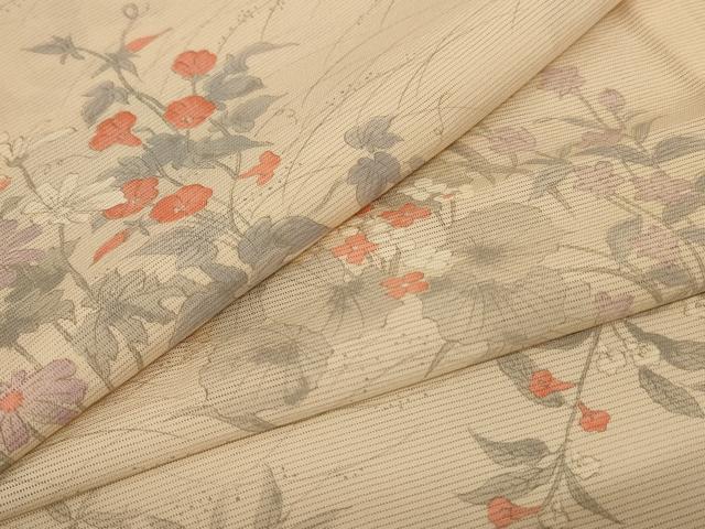 長閑やかさ屋御召しもの＊夏物 小紋 絽 墨付き 被子植物文 正絹 珠玉 AABB2590jd