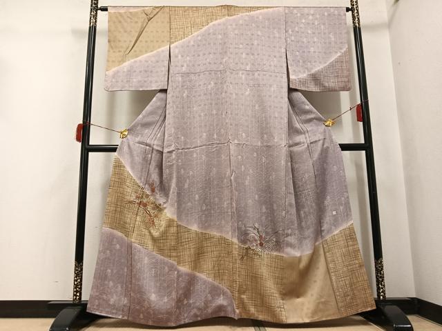 平和屋着物●訪問着　作家物　刺繍　草花文　暈し染め　金彩　正絹　逸品　AABH8366ph｜平和屋